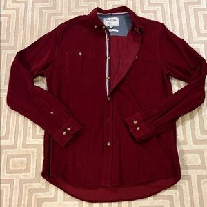 100% cotton corduroy, dark red, long sleeve button-down shirt